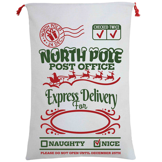 Large Christmas XMAS Hessian Santa Sack Stocking Bag Reindeer Children Gifts Bag, Cream - North Pole Express V474-462329