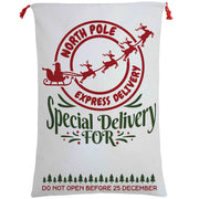 Large Christmas XMAS Hessian Santa Sack Stocking Bag Reindeer Children Gifts Bag, Cream - North Pole Express V474-462335