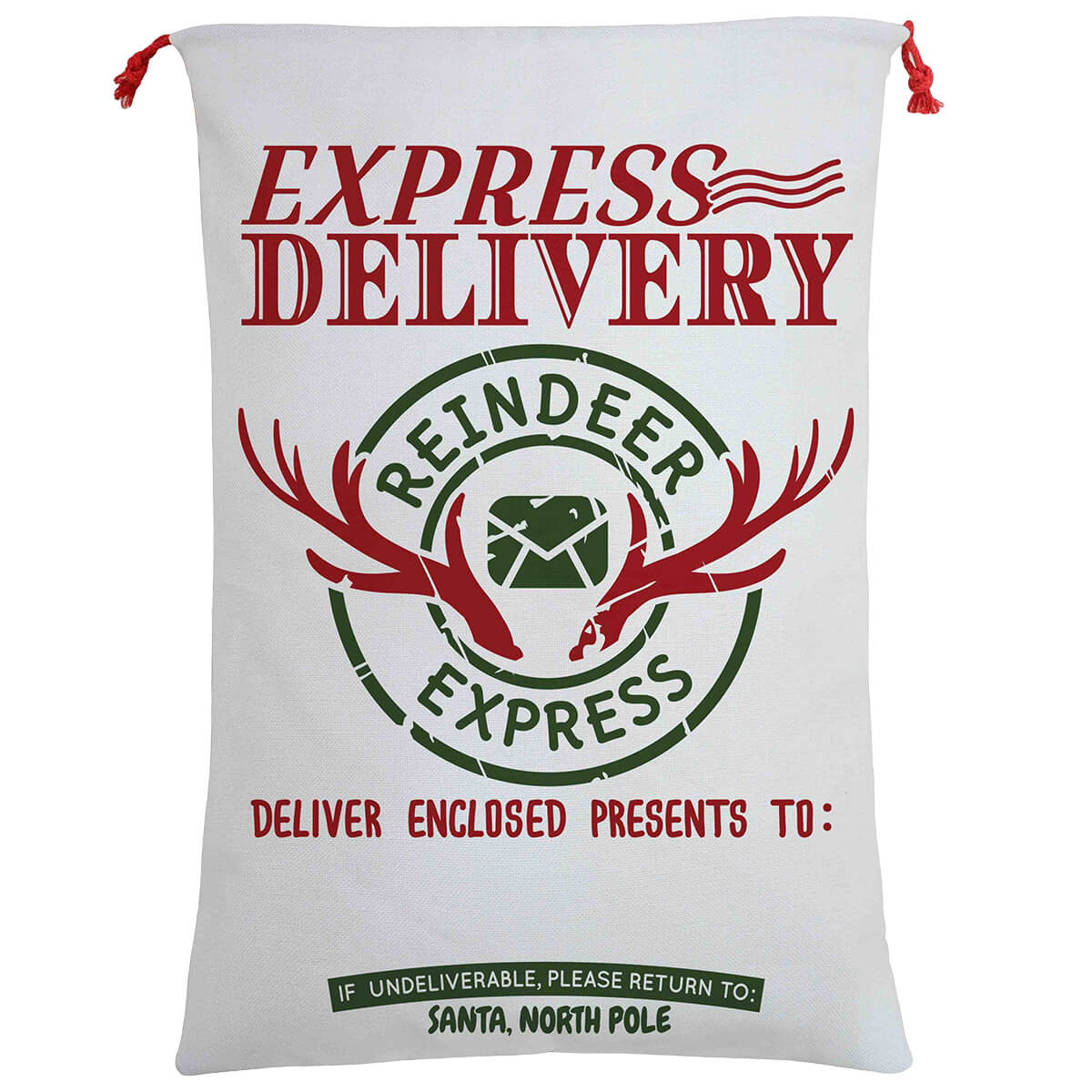 Large Christmas XMAS Hessian Santa Sack Stocking Bag Reindeer Children Gifts Bag, Cream - Reindeer Express (B) V474-462336