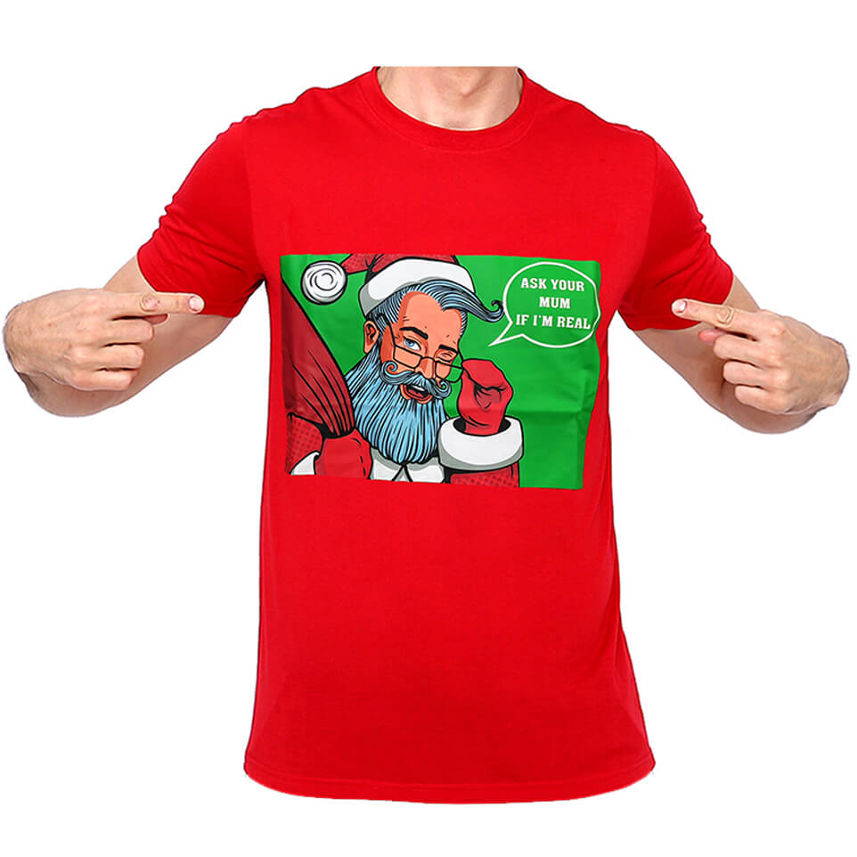 New Funny Adult Xmas Christmas T Shirt Tee Mens Womens 100% Cotton Jolly Ugly, Ask Your Mum If I'm Real, L V474-468663