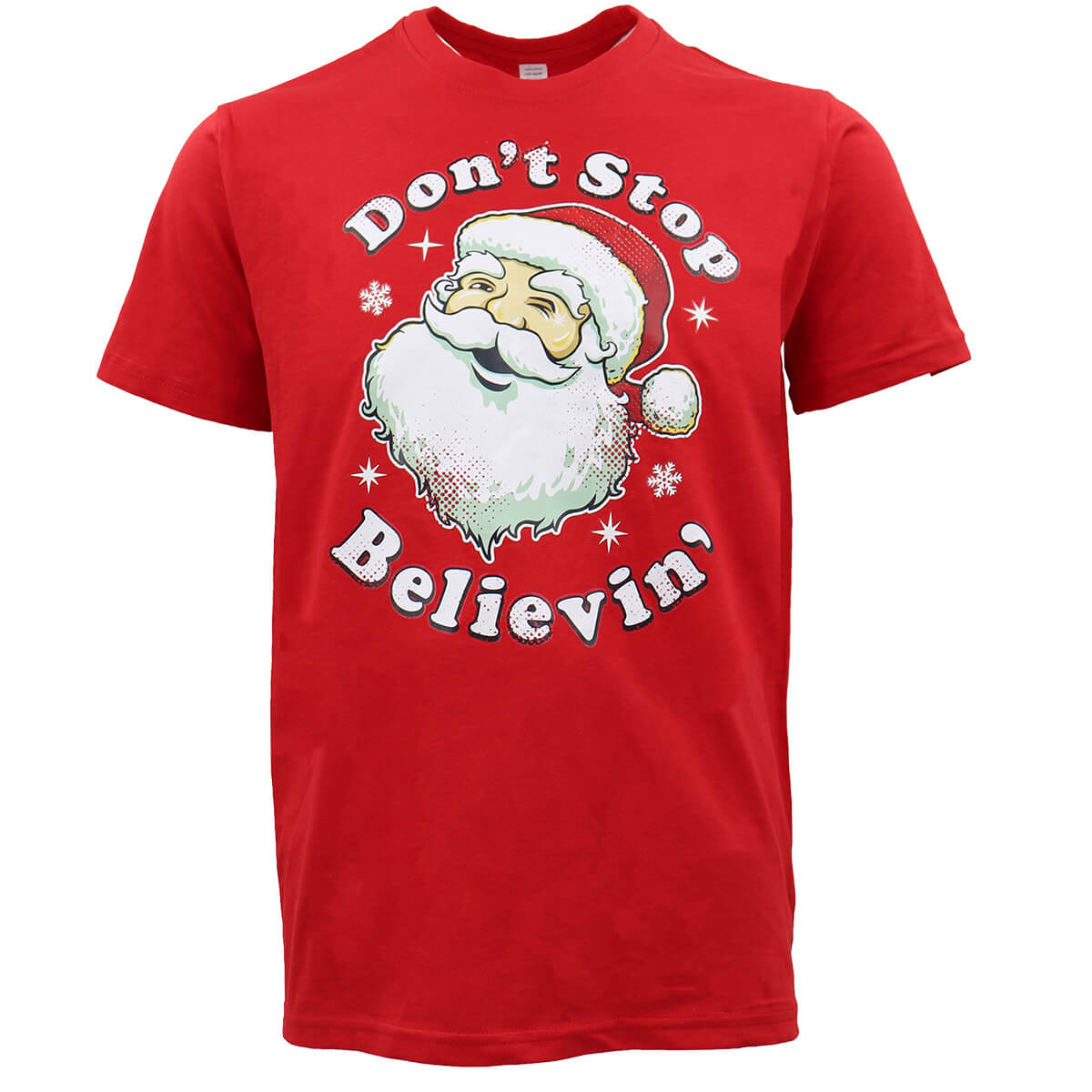 New Funny Adult Xmas Christmas T Shirt Tee Mens Womens 100% Cotton Jolly Ugly, Don't Stop Believin' (Red), XS V474-469573