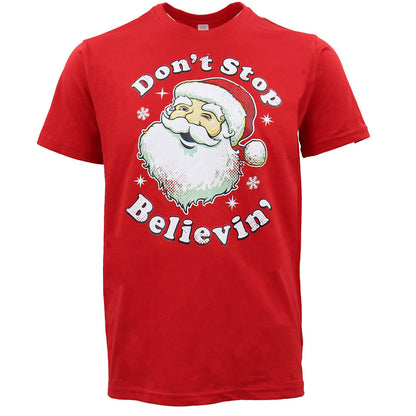 New Funny Adult Xmas Christmas T Shirt Tee Mens Womens 100% Cotton Jolly Ugly, Don't Stop Believin' (Red), XL V474-469577