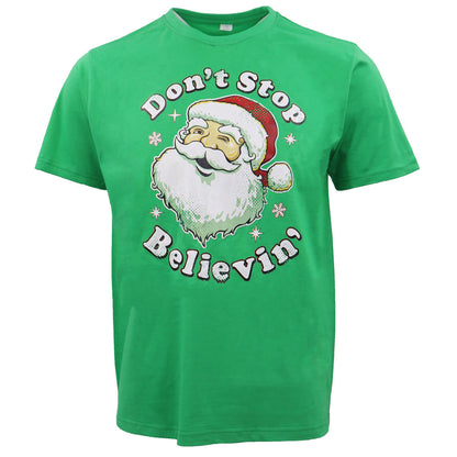New Funny Adult Xmas Christmas T Shirt Tee Mens Womens 100% Cotton Jolly Ugly, Don't Stop Believin' (Green), V474-469582
