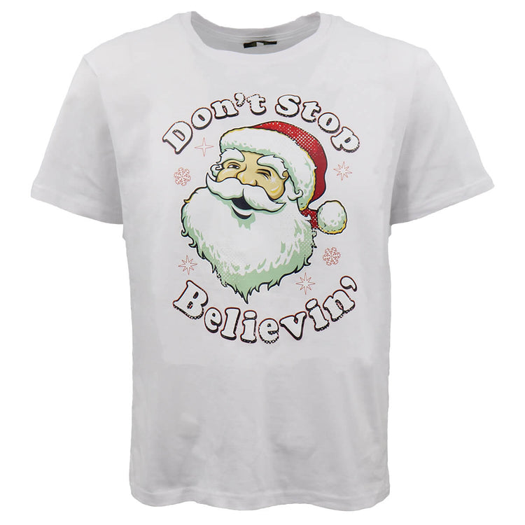 New Funny Adult Xmas Christmas T Shirt Tee Mens Womens 100% Cotton Jolly Ugly, Don't Stop Believin' (White), L V474-469588