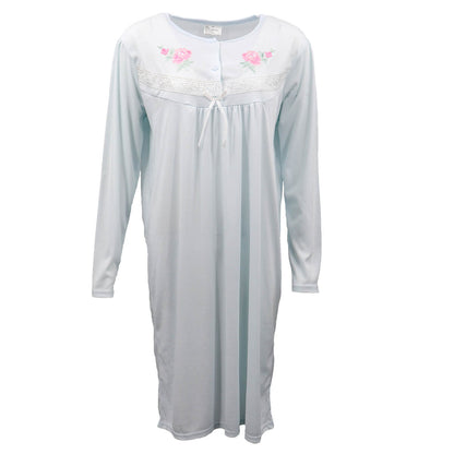 100% Cotton Women Nightie Night Gown Pajamas Pyjamas Winter Sleepwear PJs Dress, Blue, 12 V474-473520