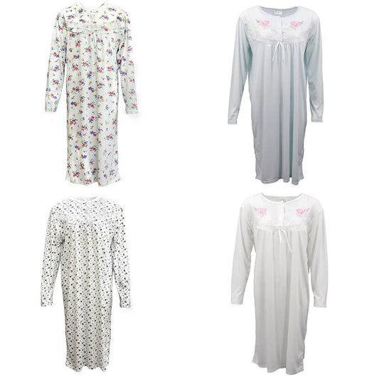 100% Cotton Women Nightie Night Gown Pajamas Pyjamas Winter Sleepwear PJs Dress, Blue, 12 V474-473520