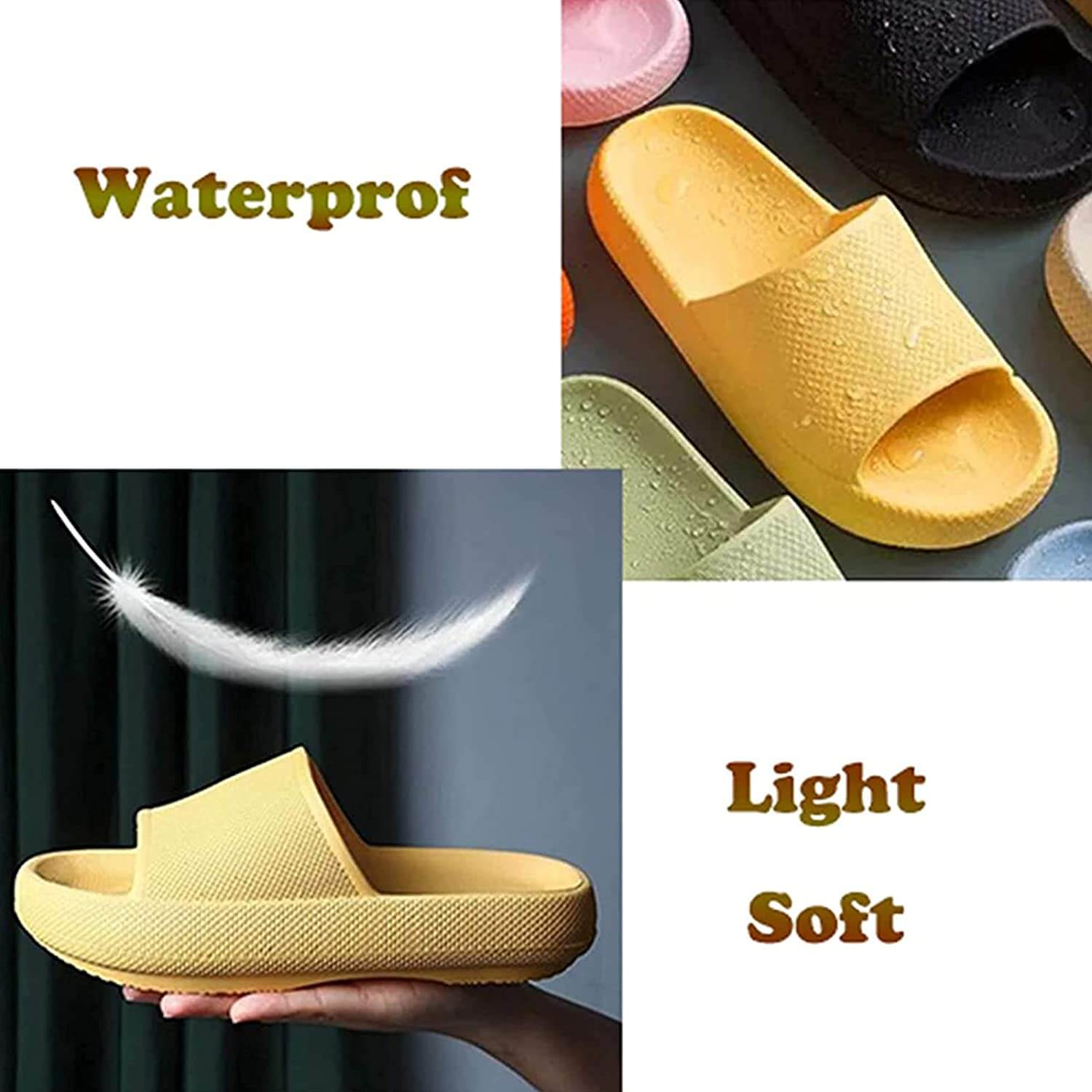 Pillow Slides Sandals Non-Slip Ultra Soft Slippers Cloud Shower EVA Home Shoes, Yellow, 36/37 V474-483986