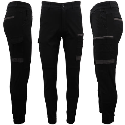 Men's Cargo Cotton Drill Work Pants UPF 50+ 13 Pockets Tradies Workwear Trousers, Black, 38 V474-497038