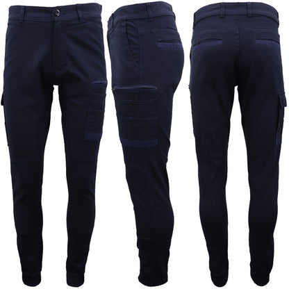 Men's Cargo Cotton Drill Work Pants UPF 50+ 13 Pockets Tradies Workwear Trousers, Navy, 34 V474-497043