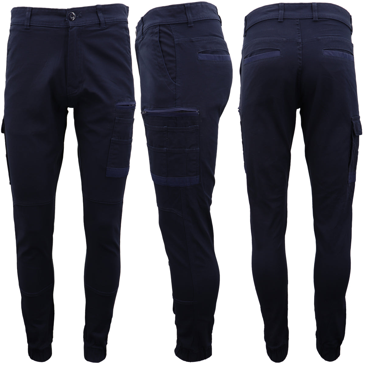 Men's Cargo Cotton Drill Work Pants UPF 50+ 13 Pockets Tradies Workwear Trousers, Navy, 36