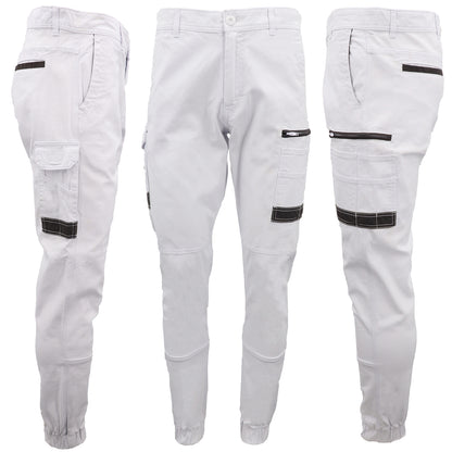 Men's Cargo Cotton Drill Work Pants UPF 50+ 13 Pockets Tradies Workwear Trousers, Khaki, 36 V474-497051