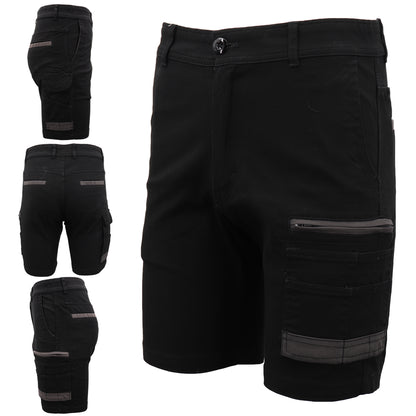 Mens Cargo Cotton Drill Work Shorts UPF 50+ 13 Pockets Tradies Workwear Trousers, Black, 34 V474-497274