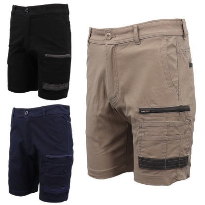 Mens Cargo Cotton Drill Work Shorts UPF 50+ 13 Pockets Tradies Workwear Trousers, Black, 36 V474-497275