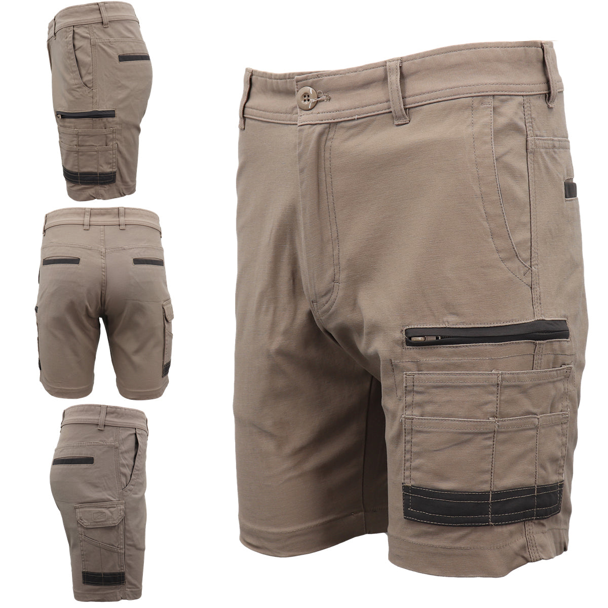 Mens Cargo Cotton Drill Work Shorts UPF 50+ 13 Pockets Tradies Workwear Trousers, Black, 36 V474-497275