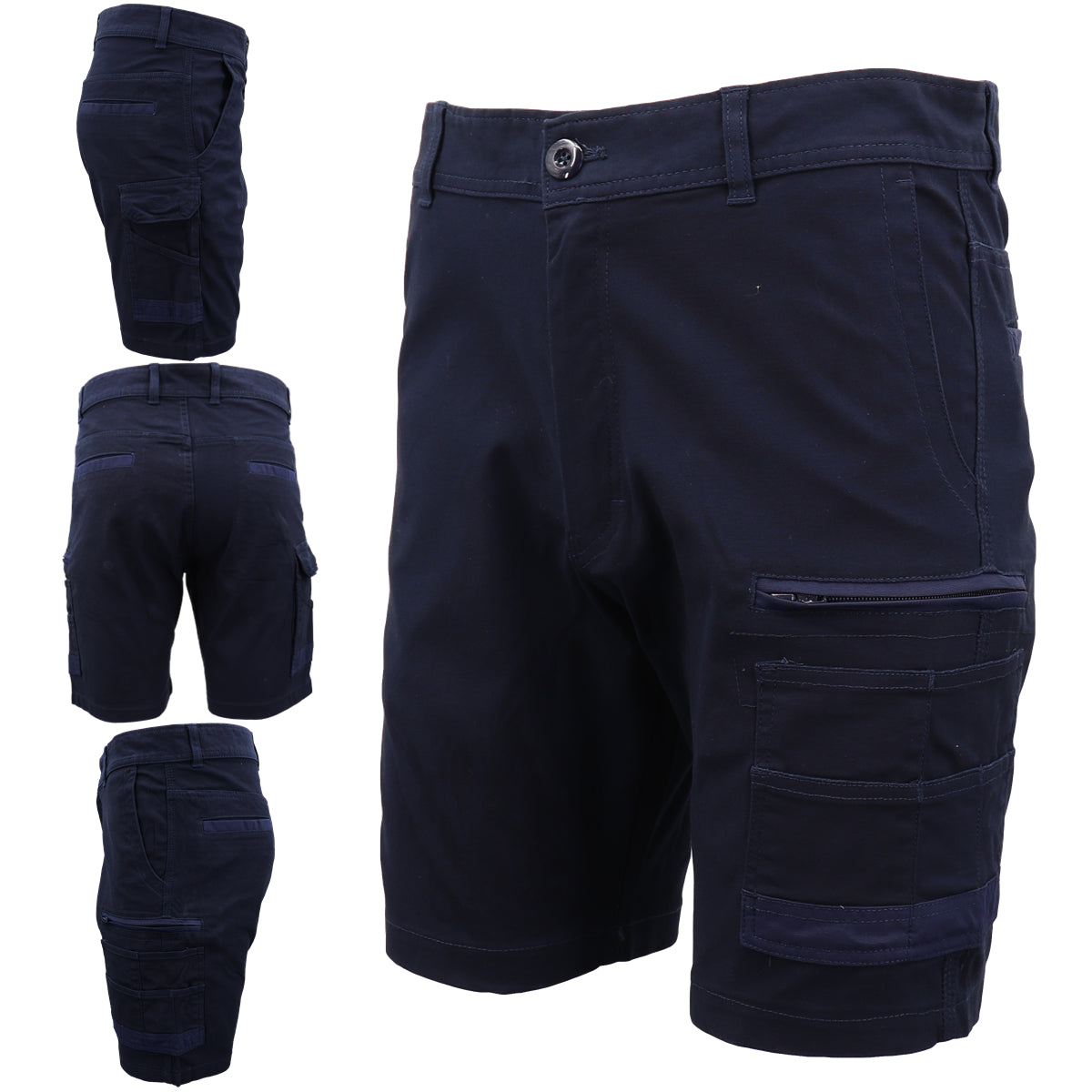 Mens Cargo Cotton Drill Work Shorts UPF 50+ 13 Pockets Tradies Workwear Trousers, Navy, 36 V474-497282