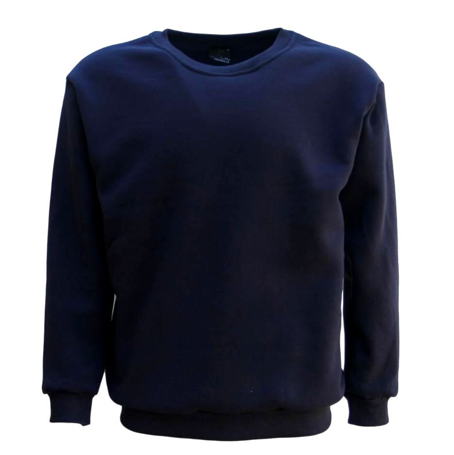 New Adult Unisex Plain Pullover Fleece Jumper Mens Long Sleeve Crew Neck Sweater, Navy, 4XL V474-512936