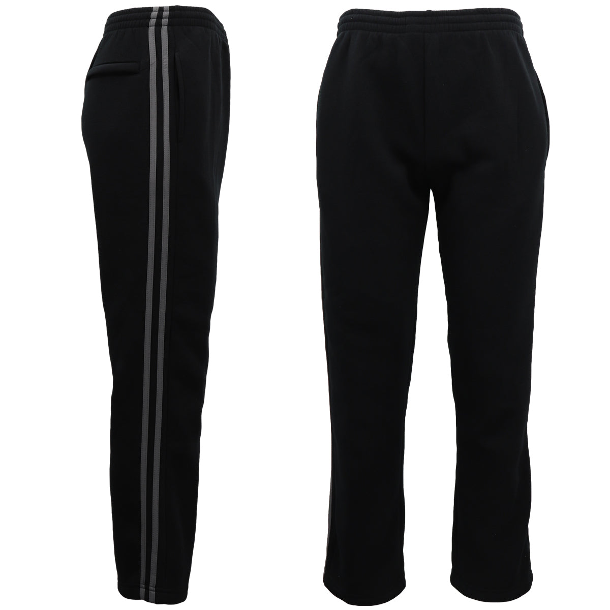 Men's Fleece Casual Sports Track Pants w Zip Pocket Striped Sweat Trousers S-6XL, Black w Grey Stripes, 3XL V474-513681