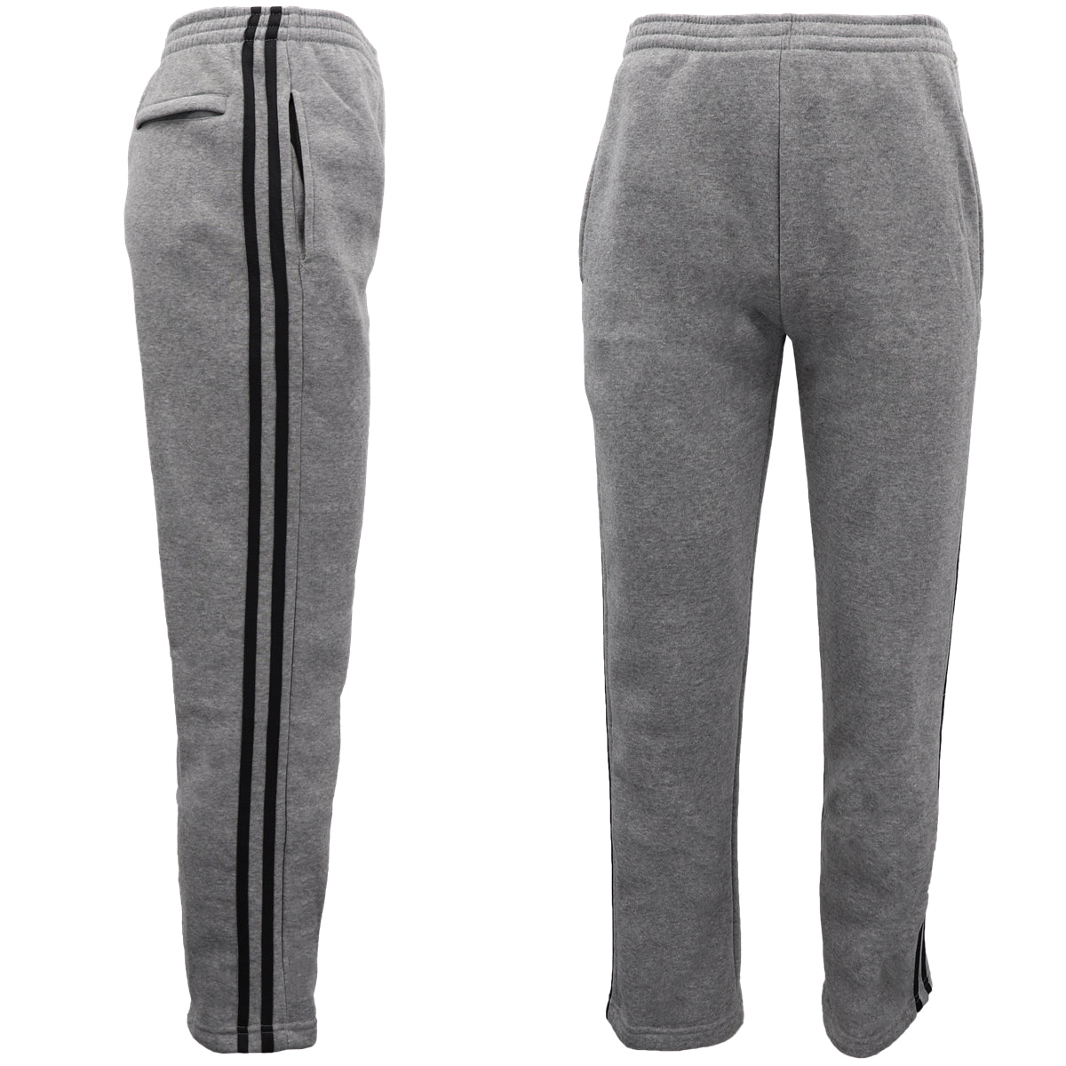 Men's Fleece Casual Sports Track Pants w Zip Pocket Striped Sweat Trousers S-6XL, Grey, M V474-513686
