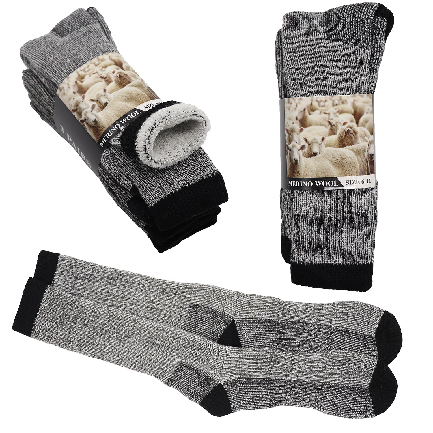6 Pairs Merino Wool Thick Double Cushion Heavy Duty Socks Tradie Warm Thermal, 6-11 V474-514370
