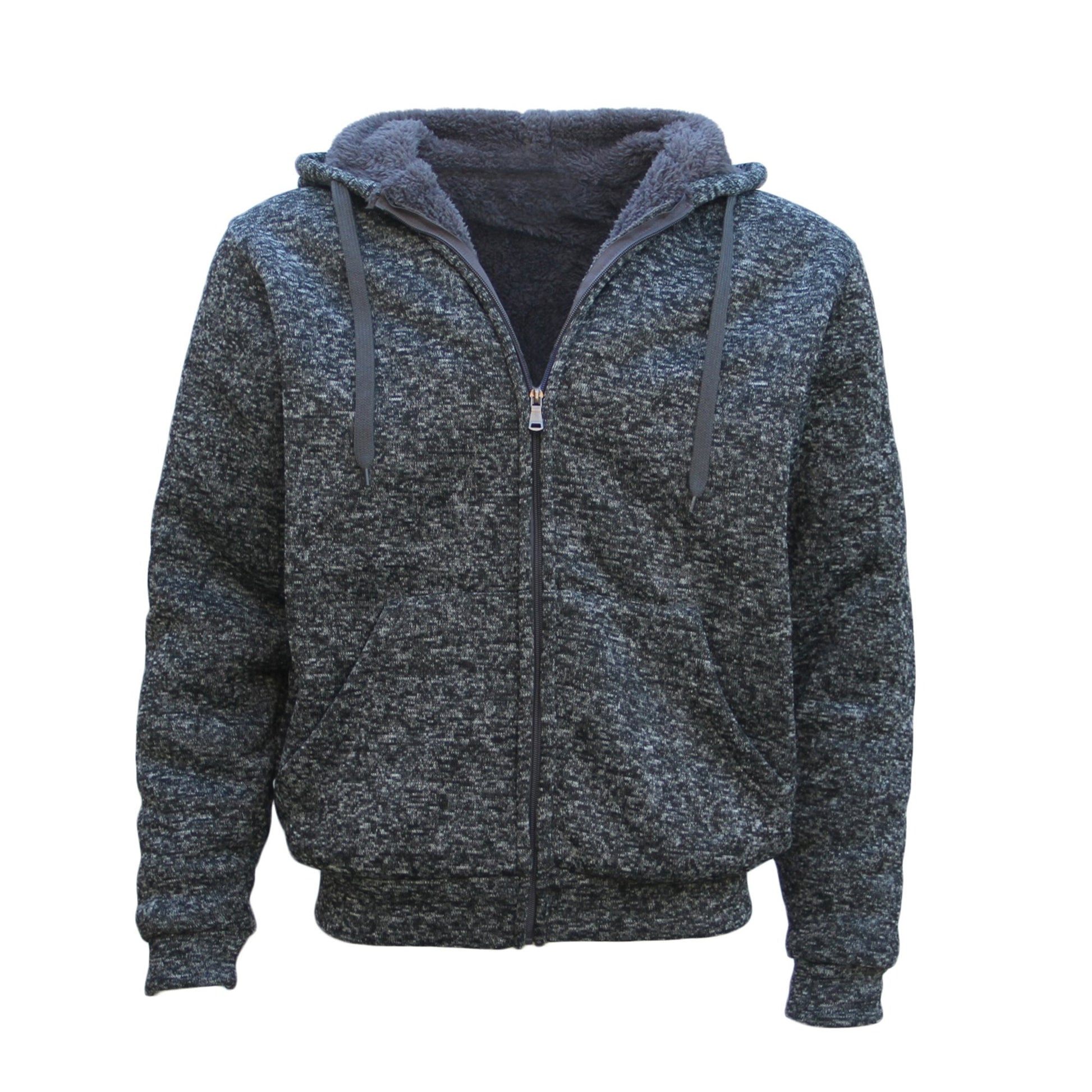 Men's Thick Zip Up Hooded Hoodie w Winter Sherpa Fur Jumper Coat Jacket Sweater, Dark Grey, 6XL V474-522035