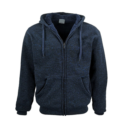 Men's Thick Zip Up Hooded Hoodie w Winter Sherpa Fur Jumper Coat Jacket Sweater, Navy, 5XL V474-522037