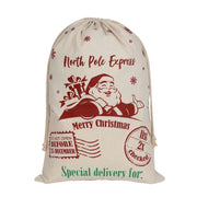 50x70cm Canvas Hessian Christmas Santa Sack Xmas Stocking Reindeer Kids Gift Bag, Cream - North Pole Express V474-542248