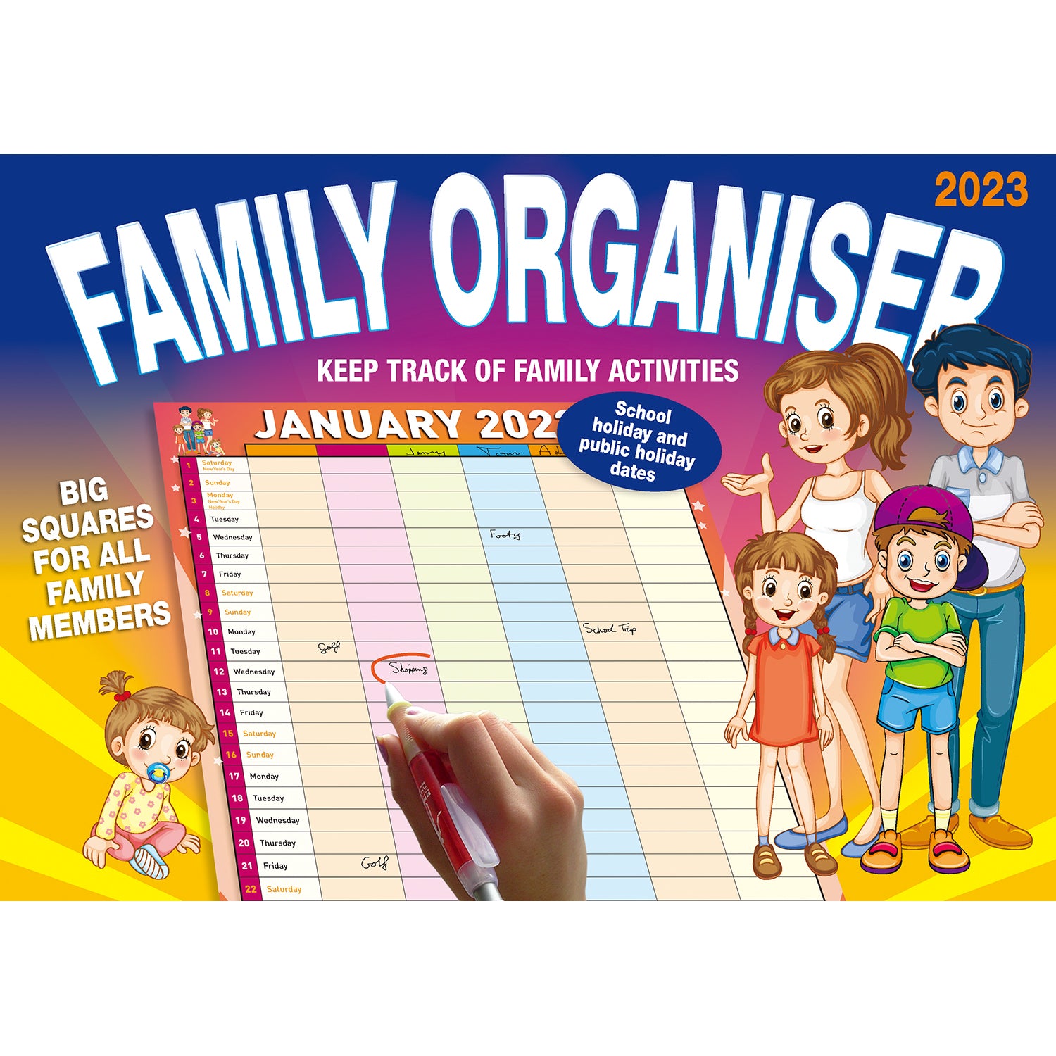 Family Organiser - 2023 Rectangle Wall Calendar 16 Months Planner New Year Gift V474-544963