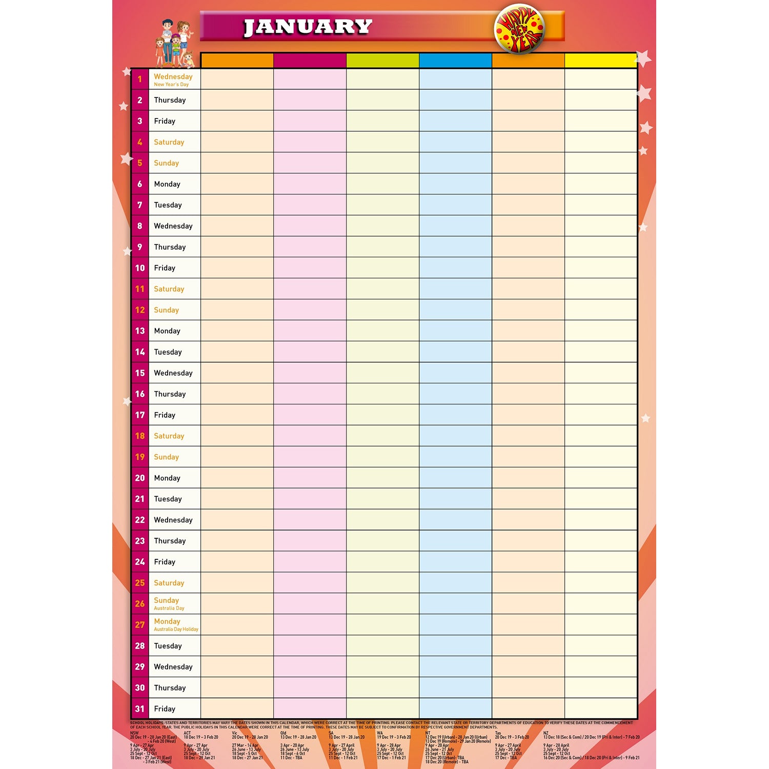 Family Organiser - 2023 Rectangle Wall Calendar 16 Months Planner New Year Gift V474-544963