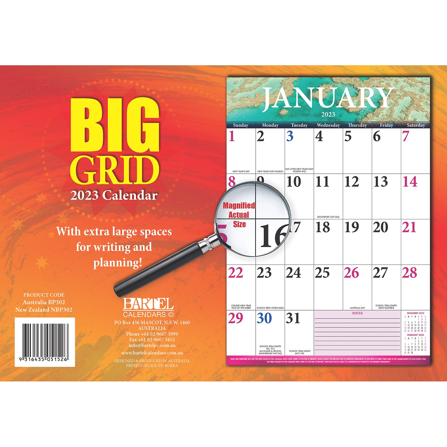 Big Grid 2023 Rectangle Wall Calendar 16 Months Planner New Year Christmas Gift V474-544964