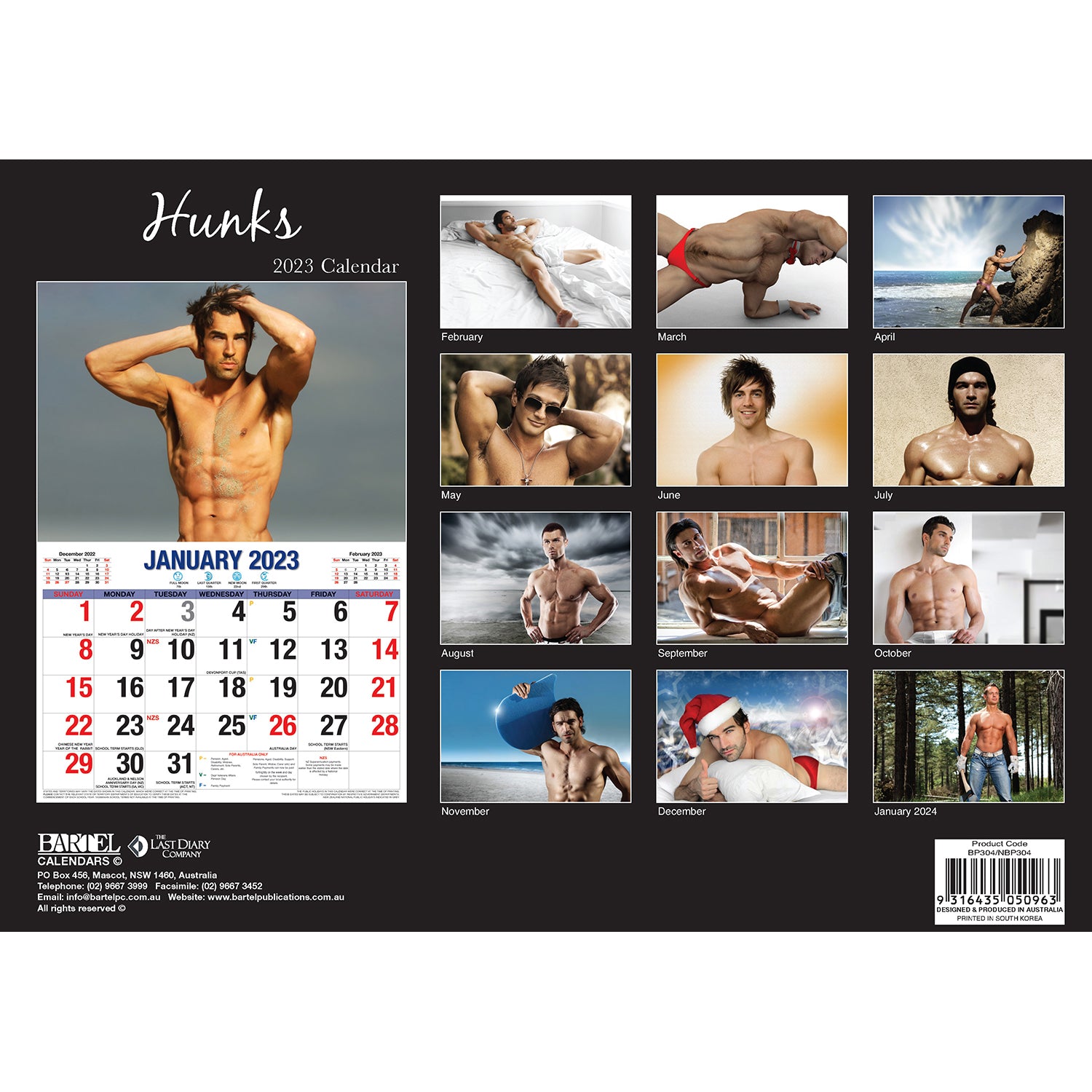 Hunks - 2023 Rectangle Wall Calendar 16 Months Planner New Year Christmas Gift V474-544965