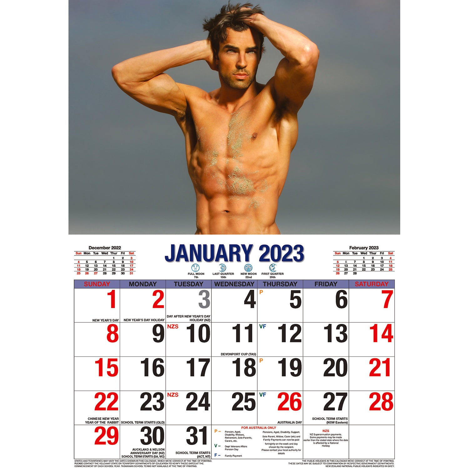 Hunks - 2023 Rectangle Wall Calendar 16 Months Planner New Year Christmas Gift V474-544965