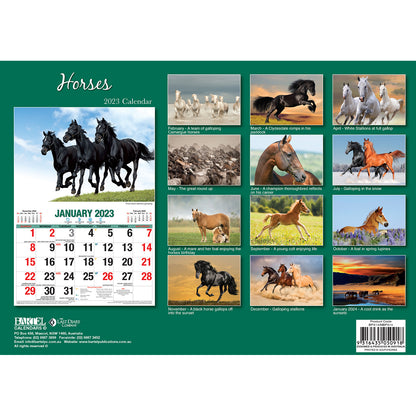 Horses - 2023 Rectangle Wall Calendar 16 Months Planner New Year Christmas Gift V474-544972