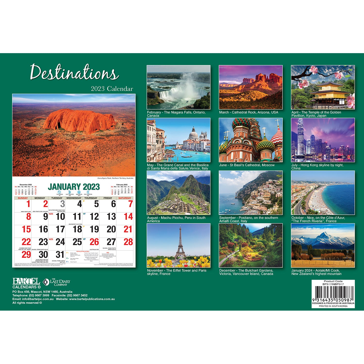Destinations - 2023 Rectangle Wall Calendar 16 Months Planner New Year Gift V474-544975