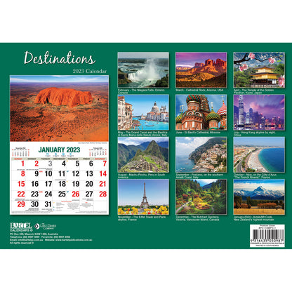Destinations - 2023 Rectangle Wall Calendar 16 Months Planner New Year Gift V474-544975