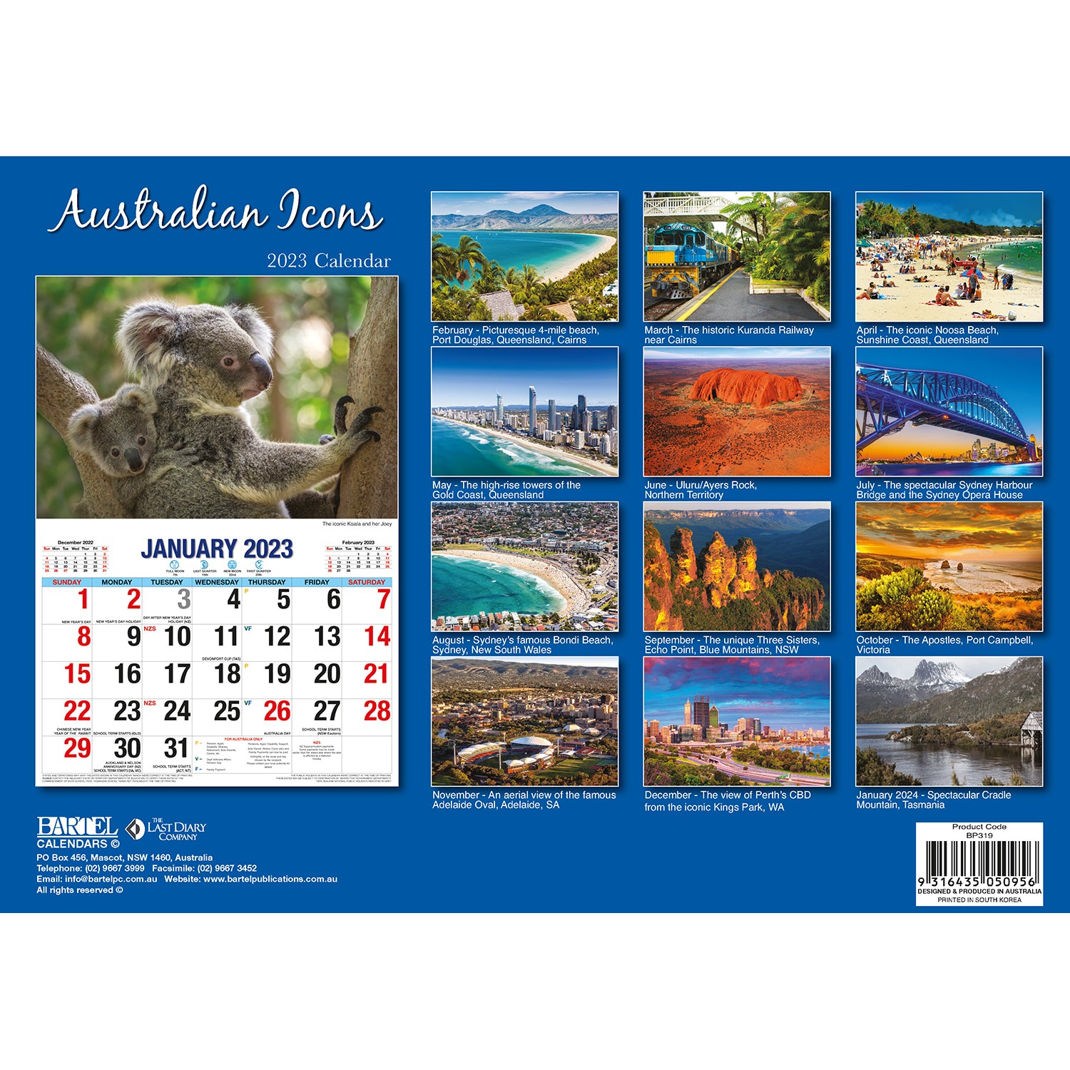 Australian Icons - 2023 Rectangle Wall Calendar 16 Months Planner New Year Gift V474-544977
