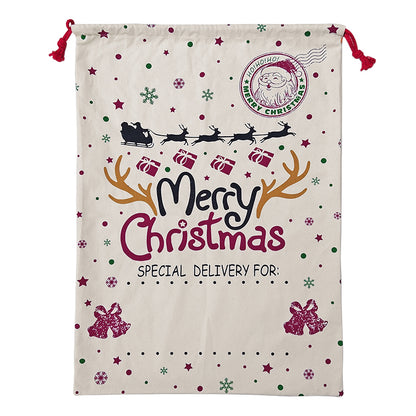 Large Christmas XMAS Hessian Santa Sack Stocking Bag Reindeer Children Gifts Bag, Cream - Snowflakes Reindeer V474-546941