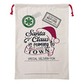 Large Christmas XMAS Hessian Santa Sack Stocking Bag Reindeer Children Gifts Bag, Cream - Santa Coming To Town V474-546942