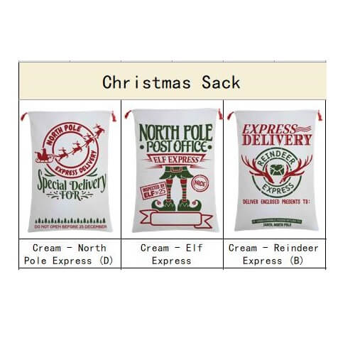 Large Christmas XMAS Hessian Santa Sack Stocking Bag Reindeer Children Gifts Bag, Cream - Santa Coming To Town V474-546942