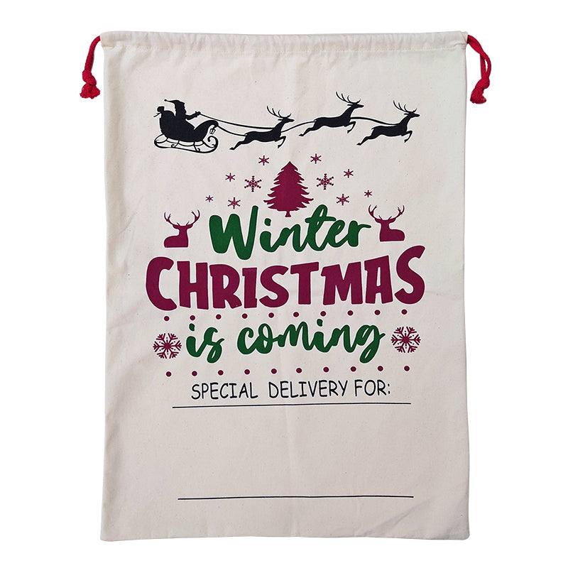 Large Christmas XMAS Hessian Santa Sack Stocking Bag Reindeer Children Gifts Bag, Cream - Winter Is Coming V474-546945