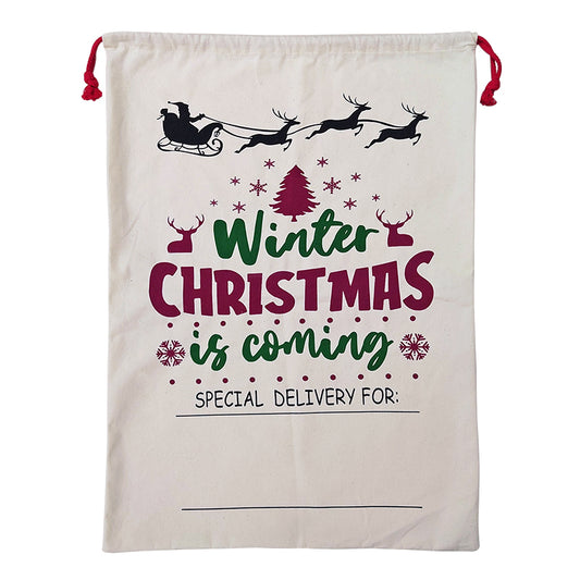 Large Christmas XMAS Hessian Santa Sack Stocking Bag Reindeer Children Gifts Bag, Cream - Winter Is Coming V474-546945