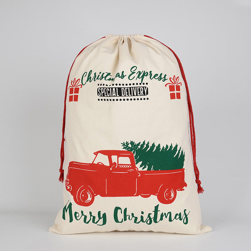 50x70cm Canvas Hessian Christmas Santa Sack Xmas Stocking Reindeer Kids Gift Bag, Cream - Car Gift Express V474-546959