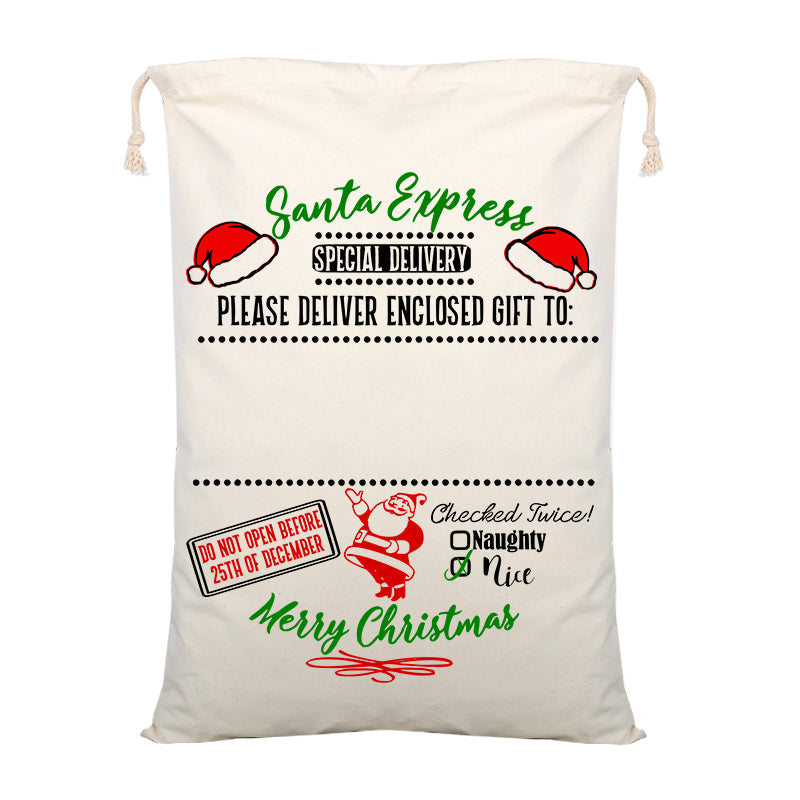 50x70cm Canvas Hessian Christmas Santa Sack Xmas Stocking Reindeer Kids Gift Bag, Cream - Delivery Enclosed V474-546960