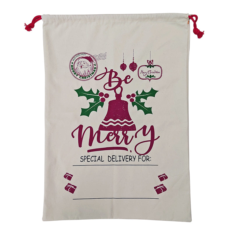 50x70cm Canvas Hessian Christmas Santa Sack Xmas Stocking Reindeer Kids Gift Bag, Cream - Bell V474-546966