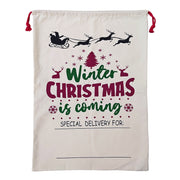 50x70cm Canvas Hessian Christmas Santa Sack Xmas Stocking Reindeer Kids Gift Bag, Cream - Winter Is Coming V474-546967