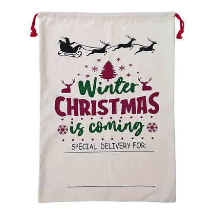50x70cm Canvas Hessian Christmas Santa Sack Xmas Stocking Reindeer Kids Gift Bag, Cream - Winter Is Coming V474-546967