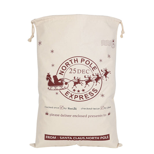 50x70cm Canvas Hessian Christmas Santa Sack Xmas Stocking Reindeer Kids Gift Bag, Cream - Checked By Head Ell V474-546969