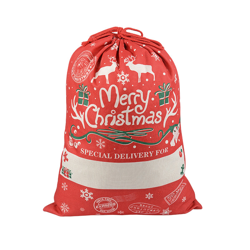 50x70cm Canvas Hessian Christmas Santa Sack Xmas Stocking Reindeer Kids Gift Bag, Red - Reindeer Gift V474-546971