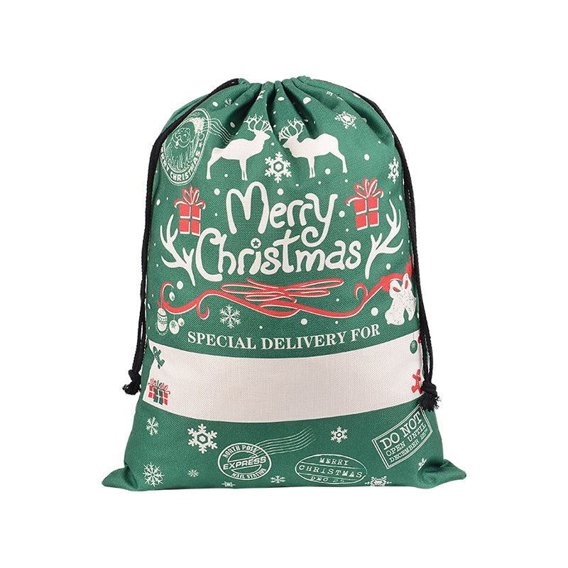 50x70cm Canvas Hessian Christmas Santa Sack Xmas Stocking Reindeer Kids Gift Bag, Green - Reindeer Gift V474-546972
