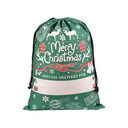 50x70cm Canvas Hessian Christmas Santa Sack Xmas Stocking Reindeer Kids Gift Bag, Green - Reindeer Gift V474-546972
