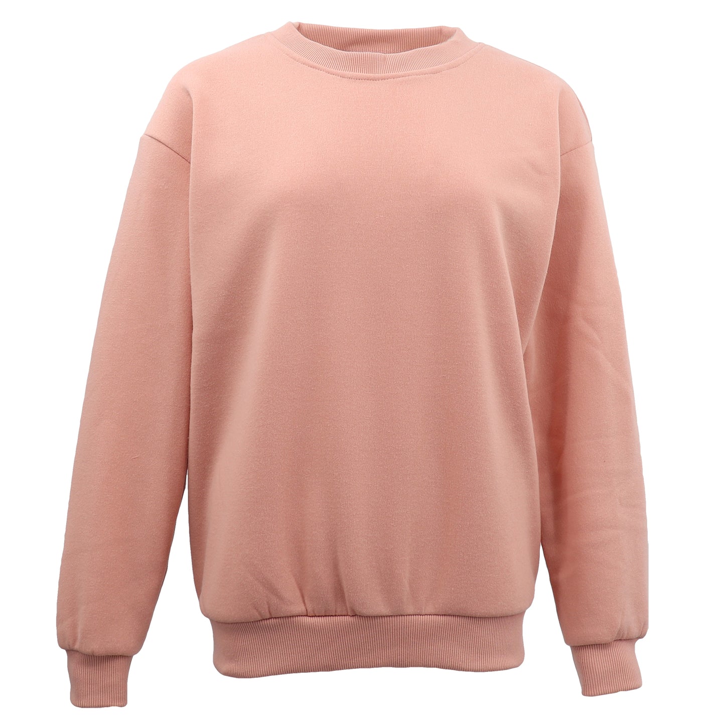 New Adult Unisex Plain Pullover Fleece Jumper Mens Long Sleeve Crew Neck Sweater, Wash Pink, 2XL V474-548183